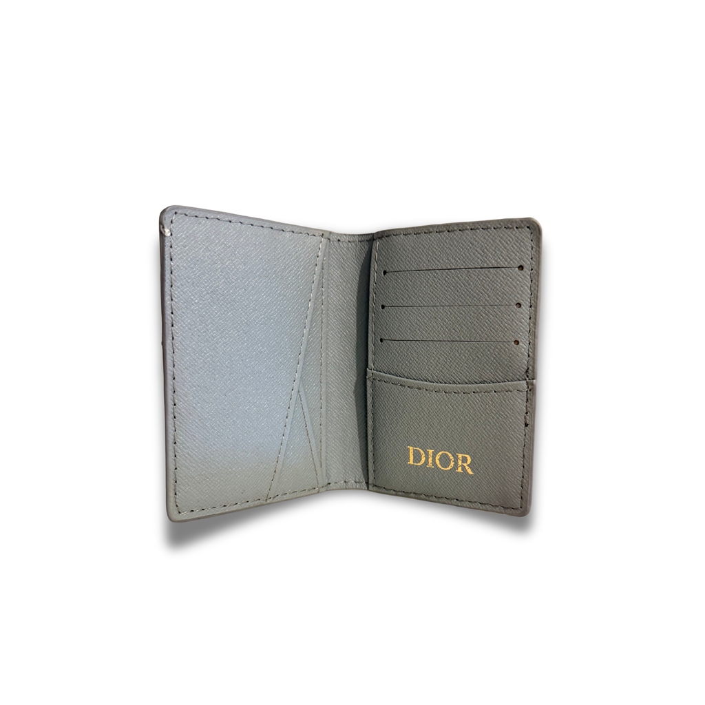DIOR CANVAS FLIP CARD HOLDER - LIGHT GREY