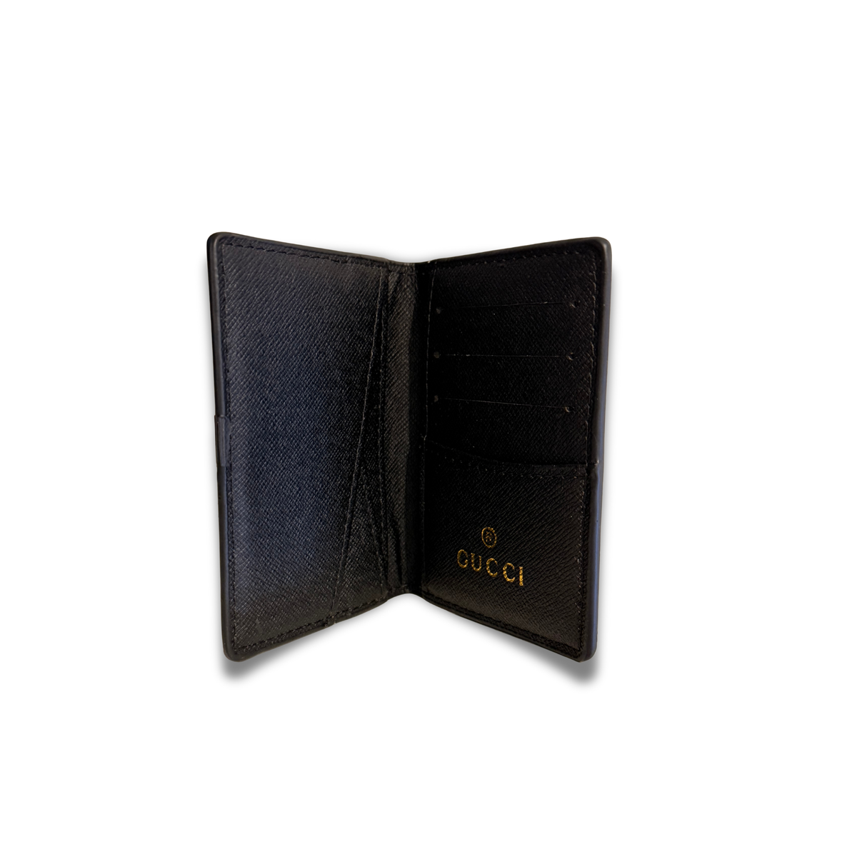 GUCCI LOGO BADGE FLIP CARD HOLDER - BLACK