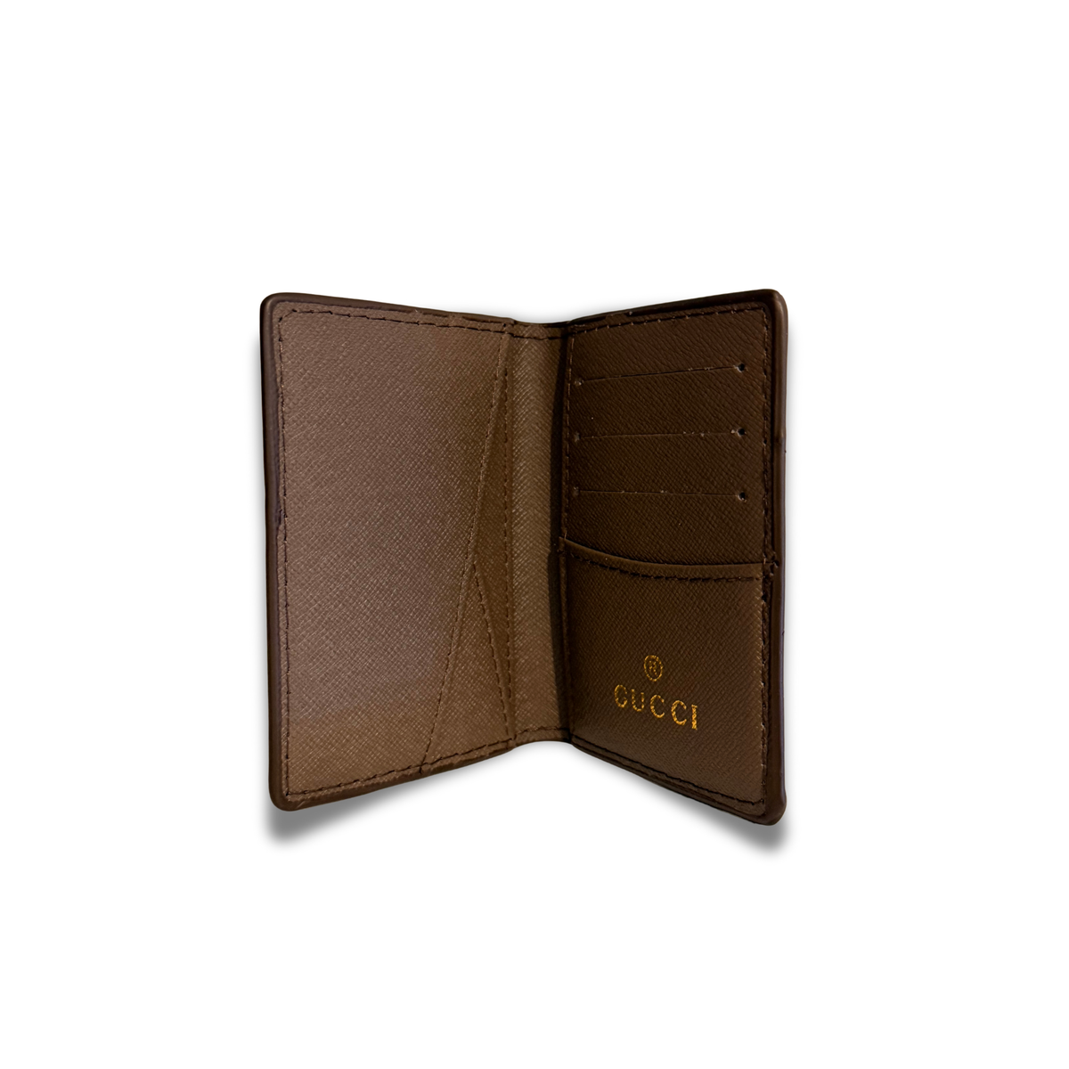 GUCCI LOGO BADGE FLIP CARD HOLDER - BROWN