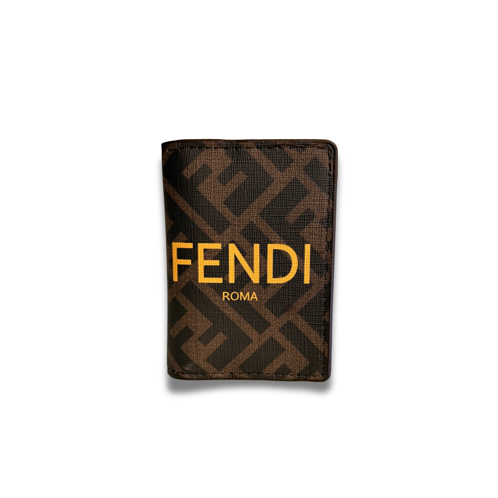 FENDI LOGO FLIP CARD HOLDER - BROWN