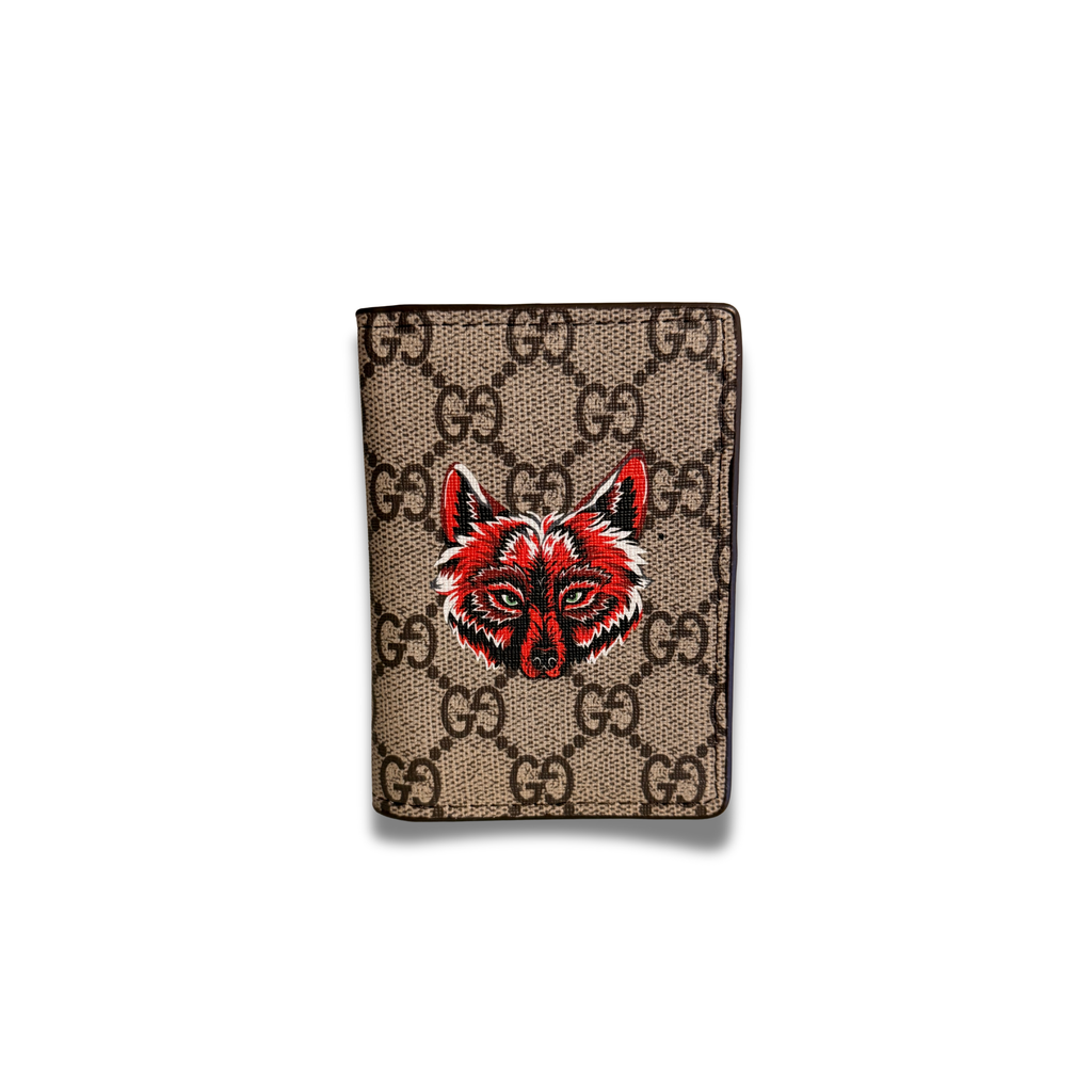 GUCCI RED FOX FLIP CARD HOLDER - BROWN