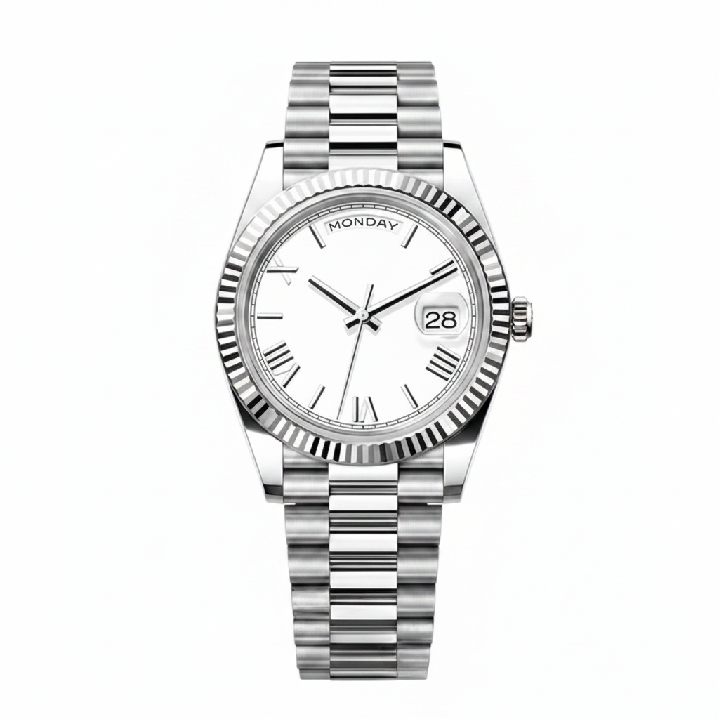 Silver/White Dial Watch – White Background