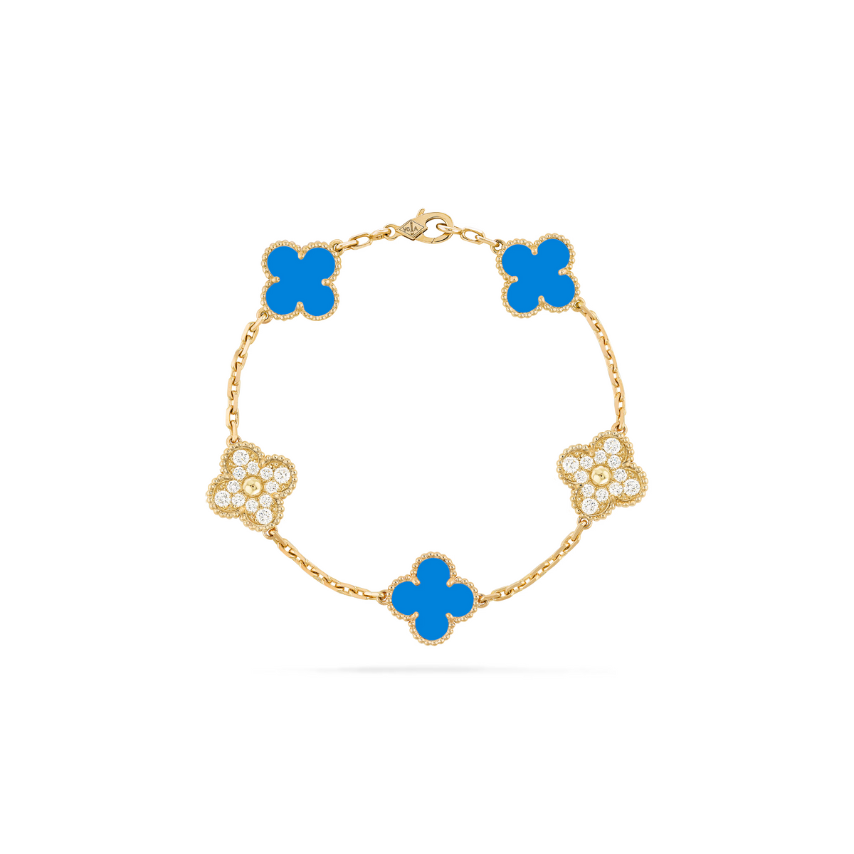 VAN CLEEF VINTAGE ALHAMBRA BRACELET - GOLD/BLUE/DIAMANTE
