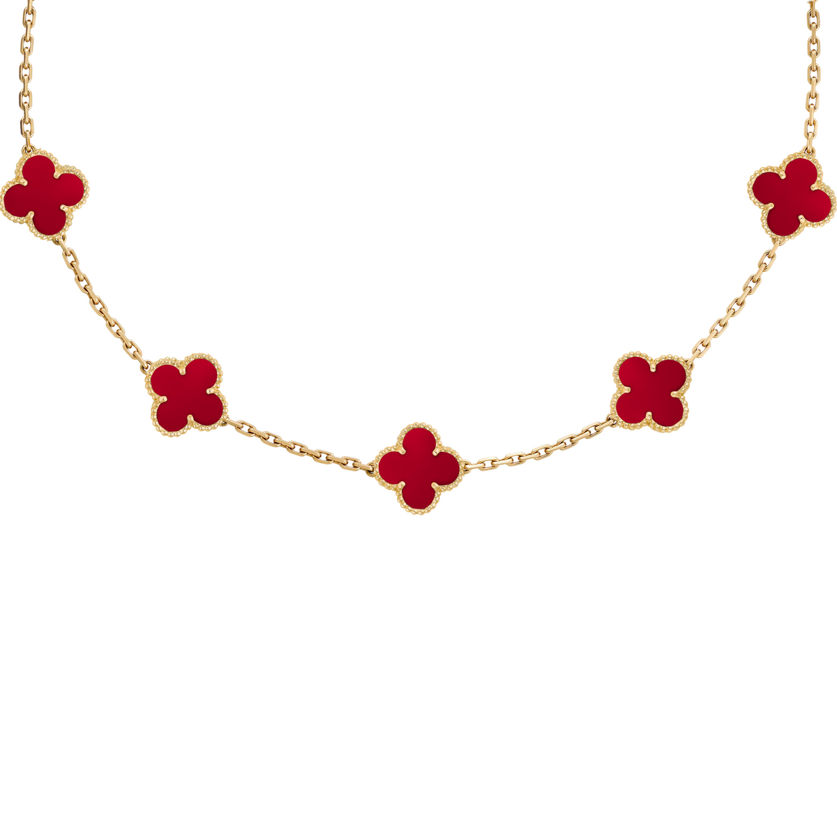 VAN CLEEF VINTAGE ALHAMBRA NECKLACE SMALL PENDANTS - GOLD/RED