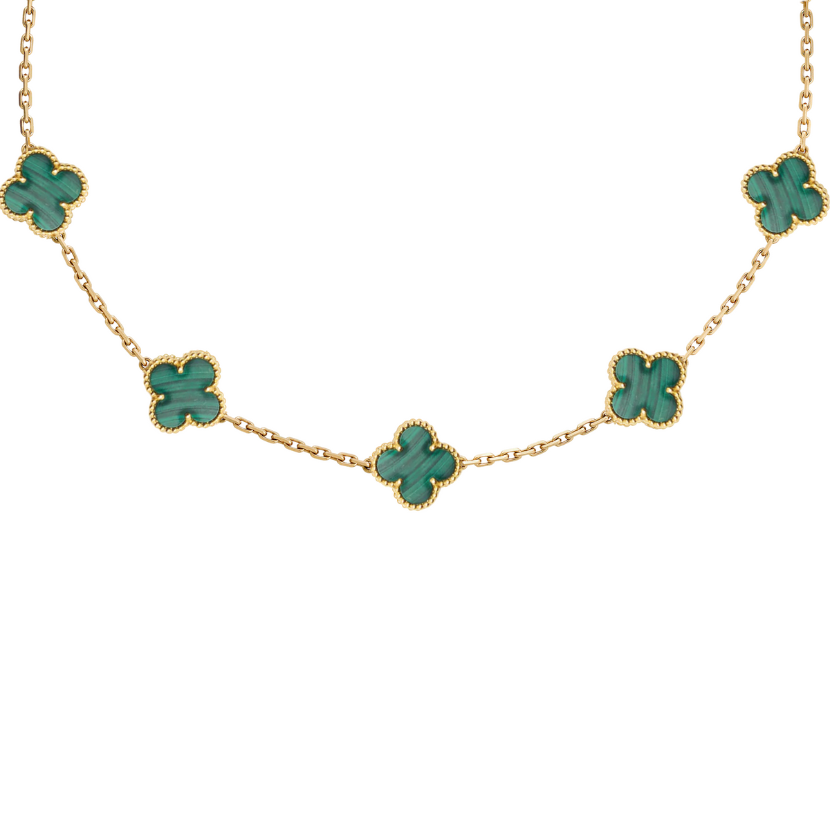 VAN CLEEF VINTAGE ALHAMBRA NECKLACE SMALL PENDANTS - GOLD/GREEN