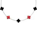 VAN CLEEF VINTAGE ALHAMBRA NECKLACE - SILVER/BLACK/RED