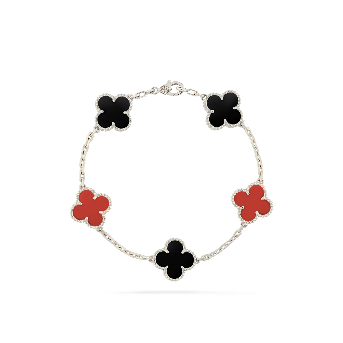 VAN CLEEF VINTAGE ALHAMBRA BRACELET SMALL PENDANTS - SILVER/BLACK/RED