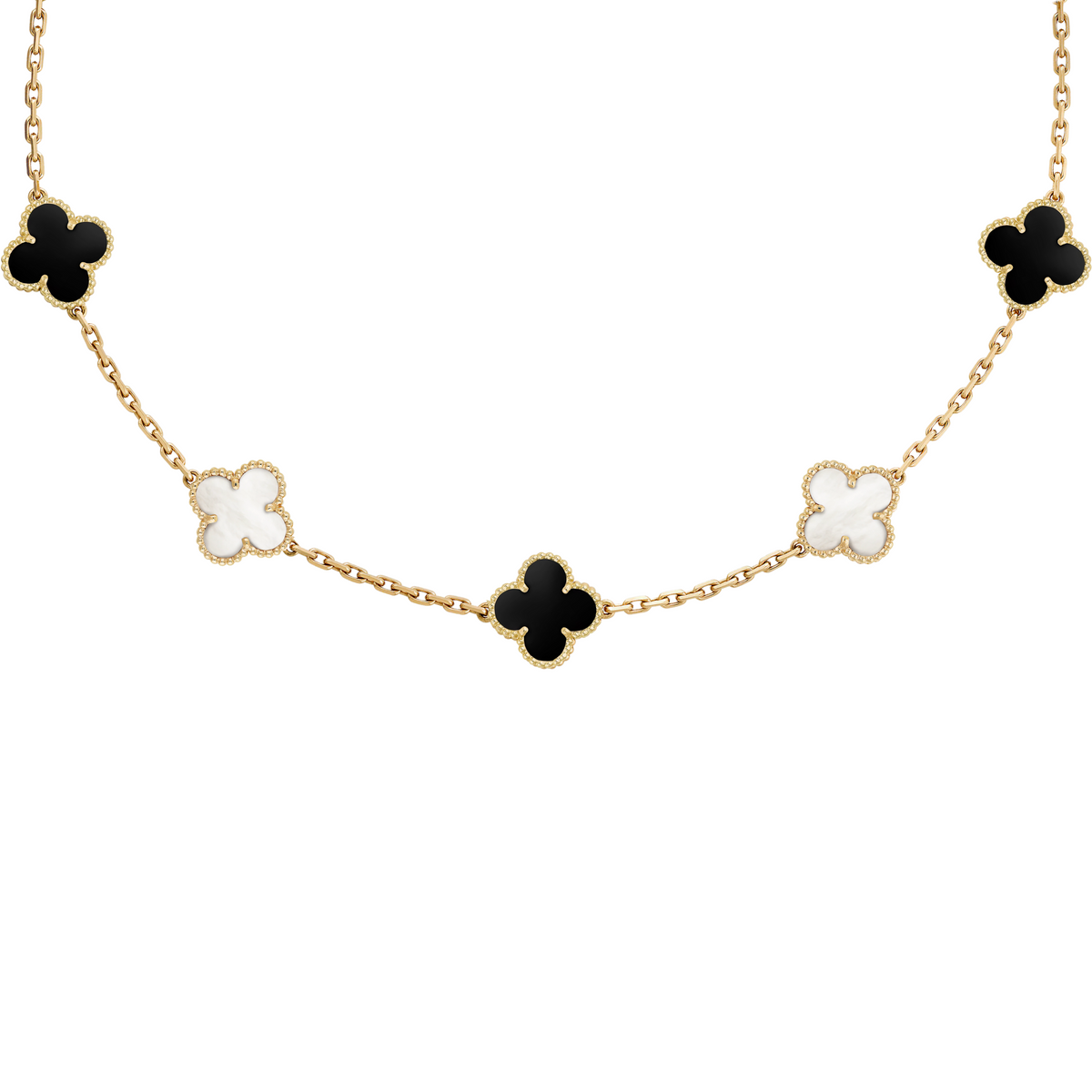 VAN CLEEF VINTAGE ALHAMBRA NECKLACE - GOLD/BLACK/WHITE
