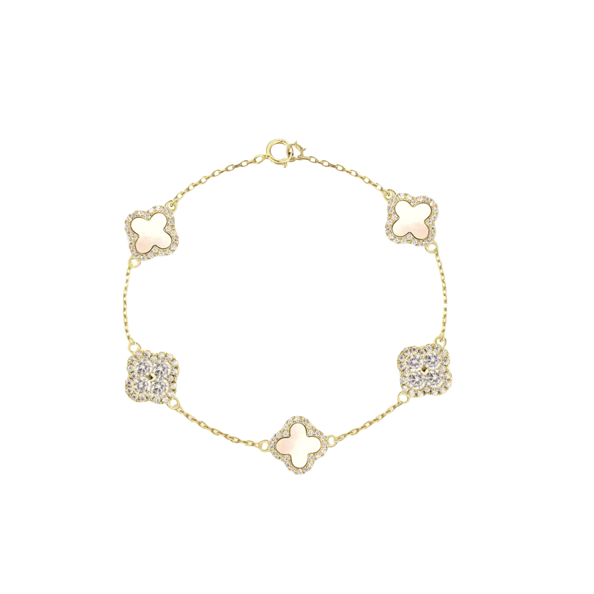 VAN CLEEF VINTAGE ALHAMBRA BRACELET - GOLD/WHITE/DIAMANTE